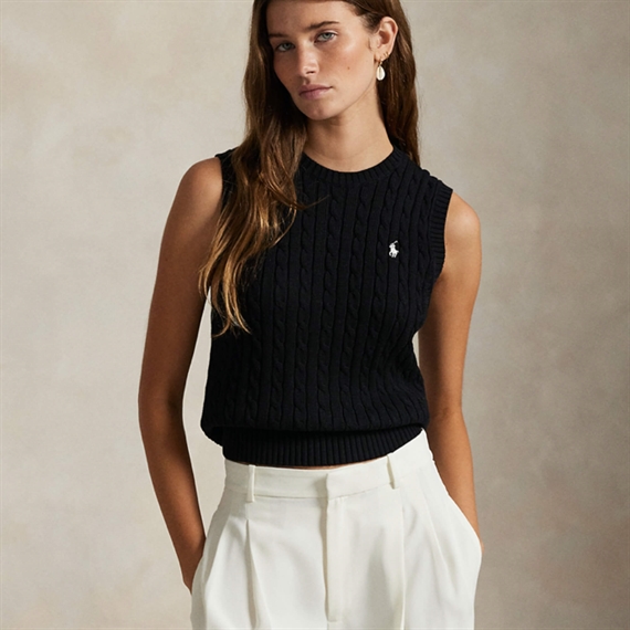 Polo Ralph Lauren Cable Cotton Strikvest, Sort